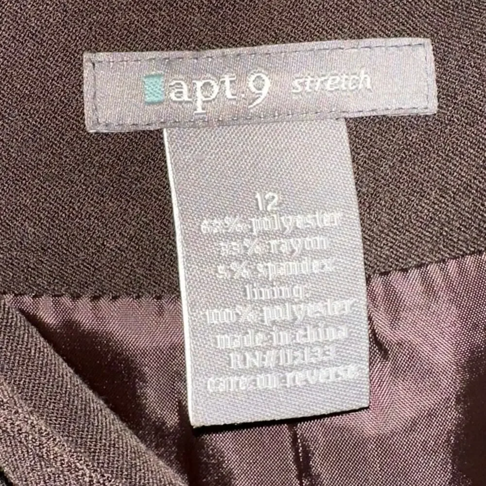 Apt 9‎ Brown Pencil Skirt Size 12 Lined Career Office Classic Back Slit